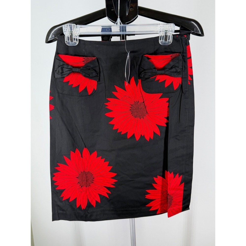 Grace Dane Lewis Workshop Floral Pencil Skirt Black‎ Red Sunflower Bow Pocket 6